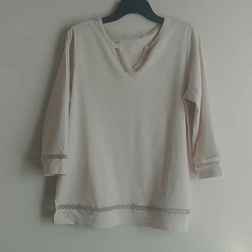 Belle Beach by Kim Gravel Slub Knit Breezy Bliss Open Trim Top